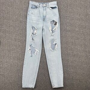 BDG Mom High Rise Jeans 25W Light Wash Distressed Ripped Tapered Leg Denim